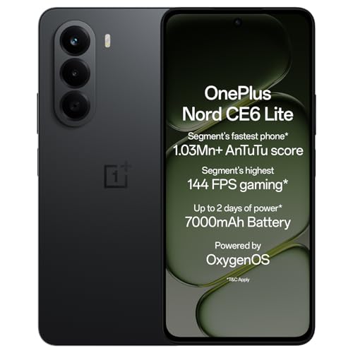 OnePlus OnePlus Nord CE6 Lite | 8GB+128GB | Hyper Black | Segment’s Fastest Dimensity 7400 Apex Processor | 7000mAh Battery | Segment’s Highest 144Hz Refresh Rate | 50MP Main Camera, 4K Video Recording