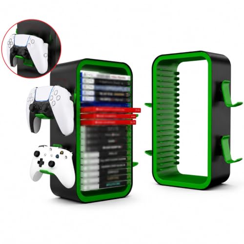 PSS PSS Video Game Disc Storage Stand Tower, Green | Compatible with PS5 PS4 PS3 Nintendo Switch X-box Universal Game Disc Holder, Vertical Stand