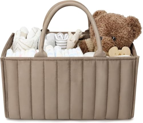 Prplet Prplet Baby Diaper Organizer Caddy Baskets – Large Nursery Storage Basket with Handles, Removable Dividers & Multiple Compartments | Diaper Bag for New born Essentials, Toys, Wipes, Bottles (Brown)