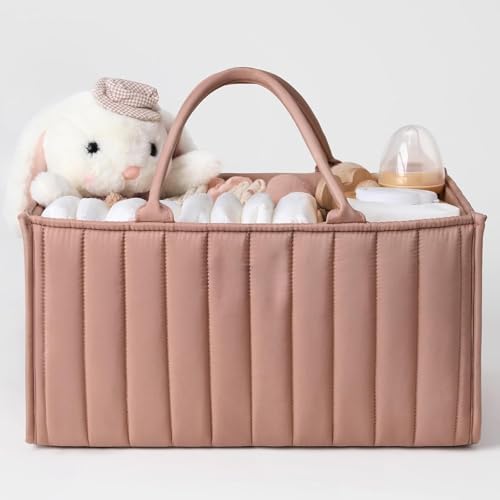 Prplet Prplet Baby Diaper Organizer Caddy Baskets – Large Nursery Storage Basket with Handles, Removable Dividers & Multiple Compartments | Diaper Bag for New born Essentials, Toys, Wipes, Bottles (Pink)
