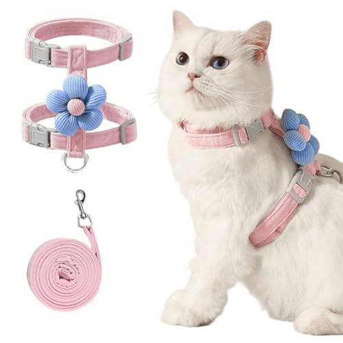 Qpets Qpets® Escape-Proof Cat Harness & Leash Set Cute Flower Pet Belt, S | Chest 25-41cm, Neck 20-30cm, Easy Control, Breathable, Adjustable for Kitten Puppy Rabbit Outdoor Walking & Travel