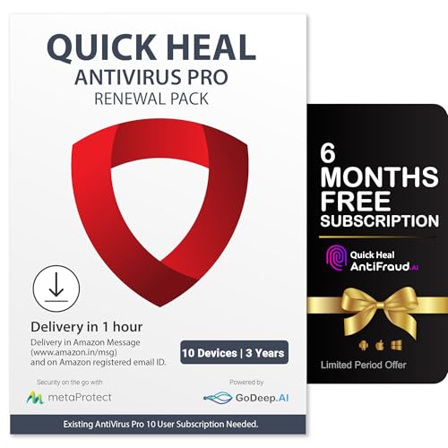 Quick Heal Quick Heal Antivirus Pro Renewal | Windows PC/Laptop | 10 User, 3 Year | Existing 10 User AV Pro Subscription Required | (SINGLE CODE) Email Delivery in 1 hr |+ 6 month AntiFraud.AI for IOS/Android