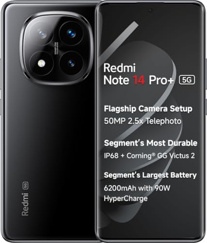 Redmi Redmi Note 14 Pro+ 5G (Titan Black, 8GB RAM+ 256GB Storage) | Snapdragon 7s Gen 3 Processor | AMOLED Display | Dual Nano-SIM | 6200mAh Battery