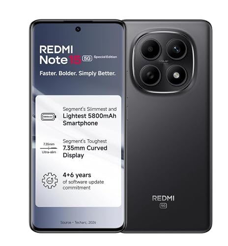 Redmi Redmi Note 15 SE 5G Smartphone, Carbon Black, 8GB RAM, 128GB Storage, 5800mAh Battery, IP66 Military Grade