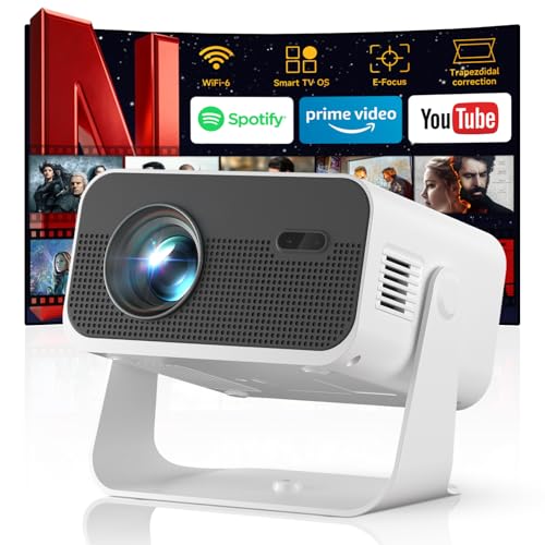 SCUARI Projector with WiFi and Bluetooth, Home Smart tv Projector 4K Support, Electronic Focus & Auto Keystone, Portable Phone Wireless Gaming Movie Mini Proyector with apps for Bedroom/Celling/wall/
