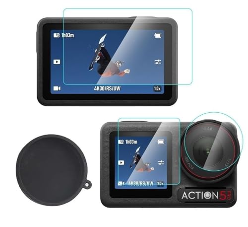 SHOPEE SHOPEE Screen Protector for DJI OSMO Action 5 Pro Camera + Lens cap Cover [1+3 Pieces], 0.3mm 9H Hardness Tempered Glass, Anti-Scrach Anti-Bubble