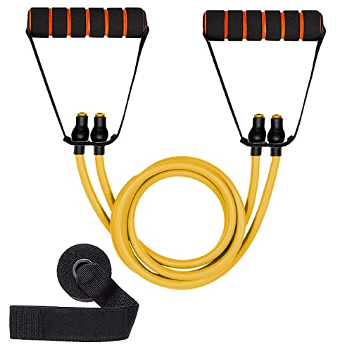 STRAUSS Strauss Double Resistance Tube with Foam Handles| Door Anchor for Exercise & Stretching | Gym Equipment for Strength Training, Home & Gym Workout for Men & Women with Carry Bag | 9 Kg,(Yellow)
