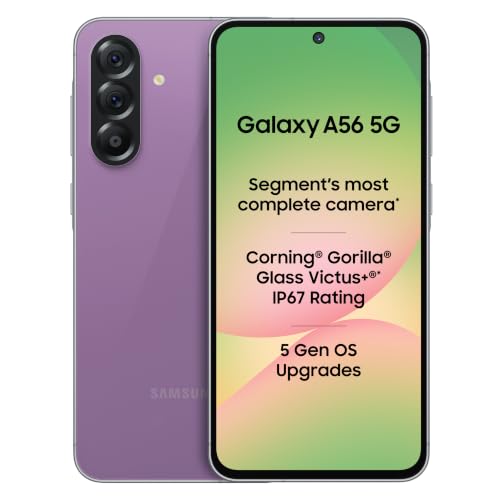 Samsung Samsung Galaxy A56 5G Mobile (Awesome Violet Glow, 8GB, 128GB) | Segment Most Complete Triple Camera | 50MP | AI Editing | 4nm Processor | sAMOLED | 5000mAh | Gorilla Glass Victus+| Knox Security