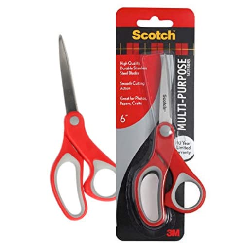 Scotch Scotch Stainless Steel Scissors, 6 Inches, Red, Multipurpose, Comfort Grip Handle, Left and Right Hand Use, for Kitchen, Paper, Crafts