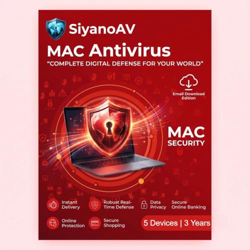 SiyanoAV SiyanoAV Mac Antivirus Security Software with Real-Time Malware and Threat Protection for macOS, 5 Devices, 3 Years, Email Delivery