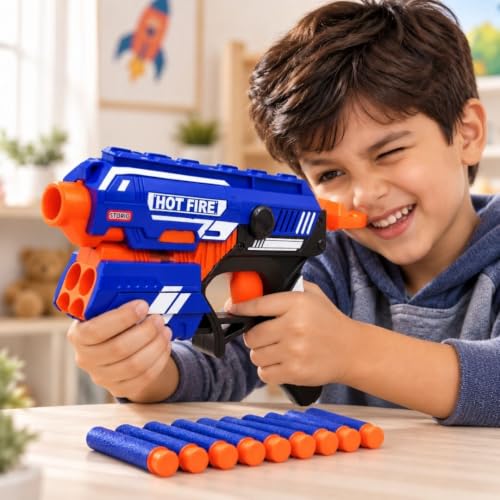 Storio Storio Blaze Storm Hot Fire Soft Bullet Gun Toy With 10 Safe Soft Foam Bullets, Fun Target Shooting Battle Fight Game For Kids Boys (Blaze Storm- Hot Fire),Multicolor