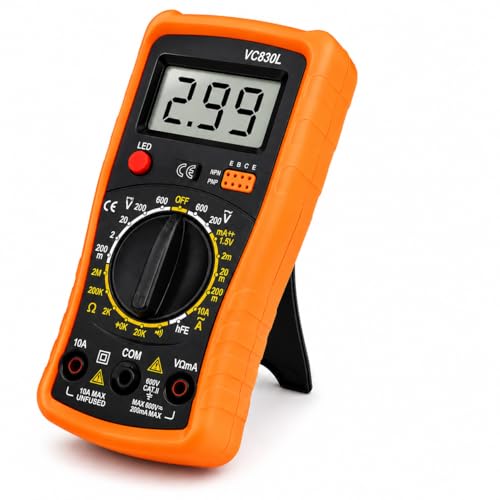 TECHTEST Techtest Digital Multimeter VC830L | Digital Multimeter for Electronics, AC/DC Voltage Tester, Voltmeter Ohm Meter Multi Meter Digital with Test Leads for Home, DIY & Electrical Testing