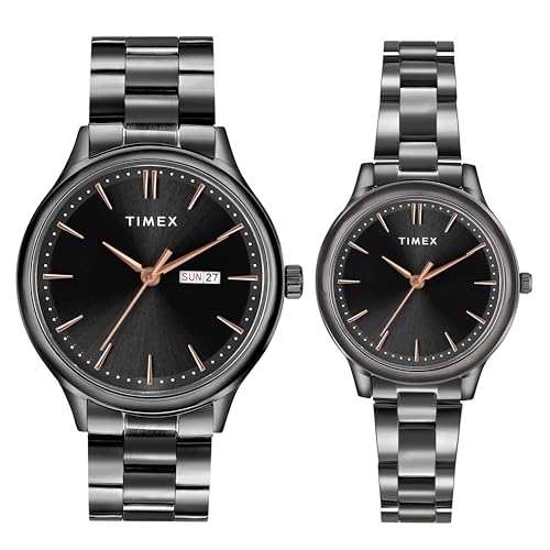 TIMEX TIMEX Analog Watch for Couple with Black Round Dial & Black Stainless Steel Bracelet Band Water Resistant Pair’s Wrist Watches – TW00ZP007