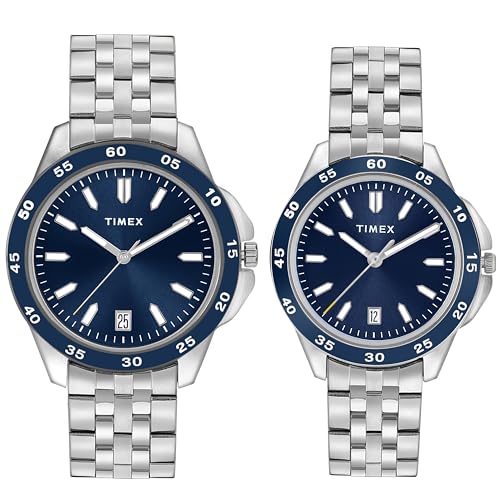 TIMEX TIMEX Analog Watch for Unisex with Blue Round Dial & Silver Stainless Steel Bracelet Band Water Resistant Unisex Wrist Watches – TW0PRE006