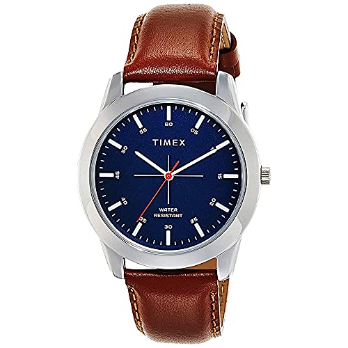 TIMEX TIMEX Classics Analog Watch for man with Blue Round Dial & Tan Leather Strap Band Water Resistant Men’s Wrist Watches – TW00ZR262E