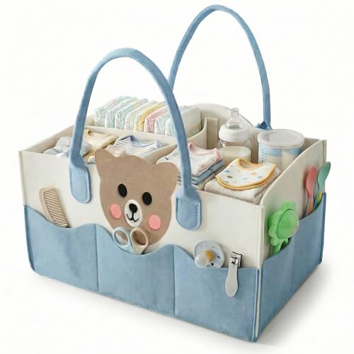TONY STARK TONY STARK Big Size Non Woven Baby Diaper Storage Organizer Diaper Caddy Nappies Bag for Mother, Stylish Storage Bag for Diapers & Wipes, Babie Shower Gift, Newborn Essentials – Nursery Basket (Blue)