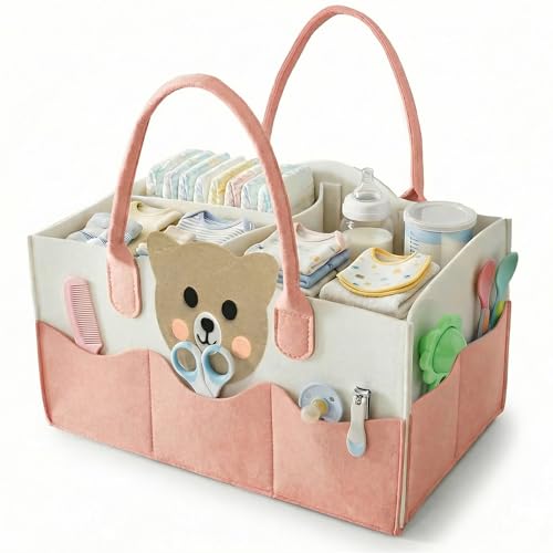 TONY STARK TONY STARK Big Size Non Woven Baby Diaper Storage Organizer Diaper Caddy Nappies Bag for Mother, Stylish Storage Bag for Diapers & Wipes, Babie Shower Gift, Newborn Essentials – Nursery Basket (Pink)