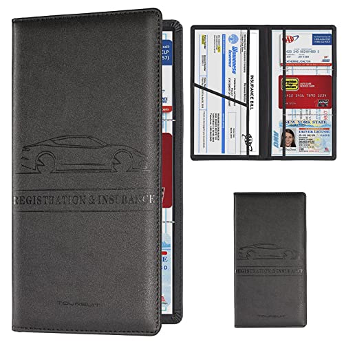 TOURSUIT TOURSUIT Car Registration and Insurance Card Holder, Vehicle License Document Glove Box Compartment Organizer, Interior Car Accessories for Women Men Teens (Black) Faux Leather, Automobiles