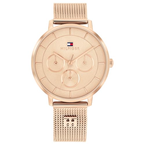 Tommy Hilfiger Tommy Hilfiger Tea with Quartz Multifunction Analog Taupe Dial Rose Gold Stainless Steel Strap Watch for Women – TH1782881W