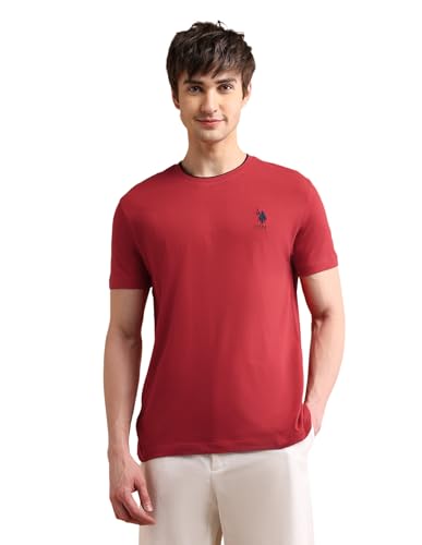 U.S. POLO ASSN. U.S. POLO ASSN. Solid Cotton T-Shirts for Men – Breathable & Comfortable, Half Sleeves Mens Casual T Shirts – XL, Red