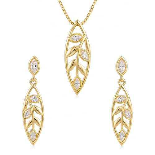 VOYLLA VOYLLA Leafy Affair Komisse Pendant Set for Women|Stylish Floral Minimal Gold Jewellery Set with Earrings | Gift For Women | Gift for Birthday & Anniversary