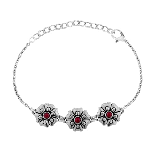 VOYLLA VOYLLA Oxidised Silver Gulika Link Bracelet for Women Anti Tarnish Floral Bracelet Summer Indo Western Jewellery Gift for Women Gift for Her | Phulwari