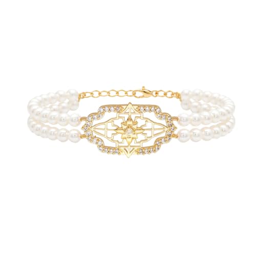 VOYLLA VOYLLA Pearl Bracelet – Noor Collection Gold-Toned Double-Strand Beaded Bangle | Ethnic Style | Gift for Women