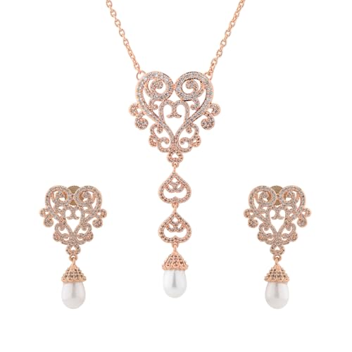 VOYLLA VOYLLA Royal Romance Mary Rose Gold Necklace Set For Women Anti Tarnish Jewellery Rose Gold Finish Party Necklace Set Jewellery Gift For Women And Girls Valentine Gift For Girlfriend