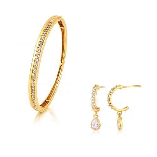 VOYLLA VOYLLA Trendy Golden Crystal Grace Jewellery Combo for Women | Bracelet & Drop Earrings Set | Jewellery Gift Set for Women