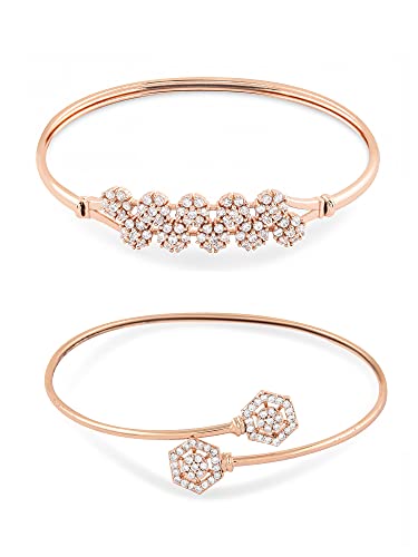 ZAVERI PEARLS ZAVERI PEARLS Set of 2 Rose Gold Contemporary Cubic Zirconia Brass Kada Style Bracelet For Women-ZPFK11116