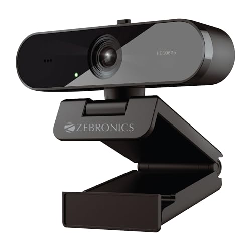 ZEBRONICS Zebronics FHD USB Webcam, 30FPS, 2P2G Lens, 2.0MP CMOS Sensor, Auto-White Balance, Auto-Exposure, Privacy Shutter, Built-in Mic, for Teams, FaceTime, PC/Laptop (Live Pro)