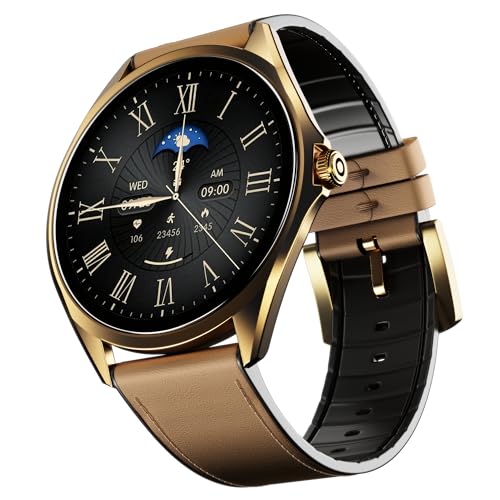 boAt boAt Ultima Aeris 1.43″ AMOLED Display, 1000 nits Brightness, Ultra Slim 8mm Metal Build, IP68, Auto HR & SpO2 Monitoring, Sleep & Stress Tracking, Stylish Smartwatch for Men & Women(Tan Brown)