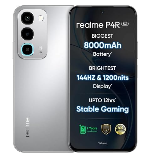 realme realme P4R 5G Smartphone, Silver Glare, 8000mAh Battery, 144Hz Display, 6 GB RAM, 128 GB